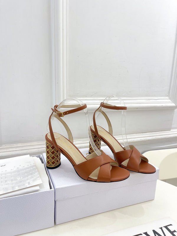 CD Icon Heeled Sandal 80mm Brown Calfskin
