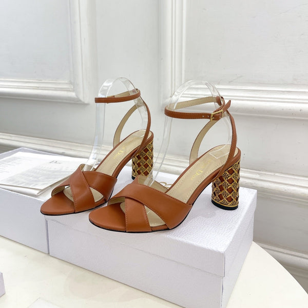 CD Icon Heeled Sandal 80mm Brown Calfskin