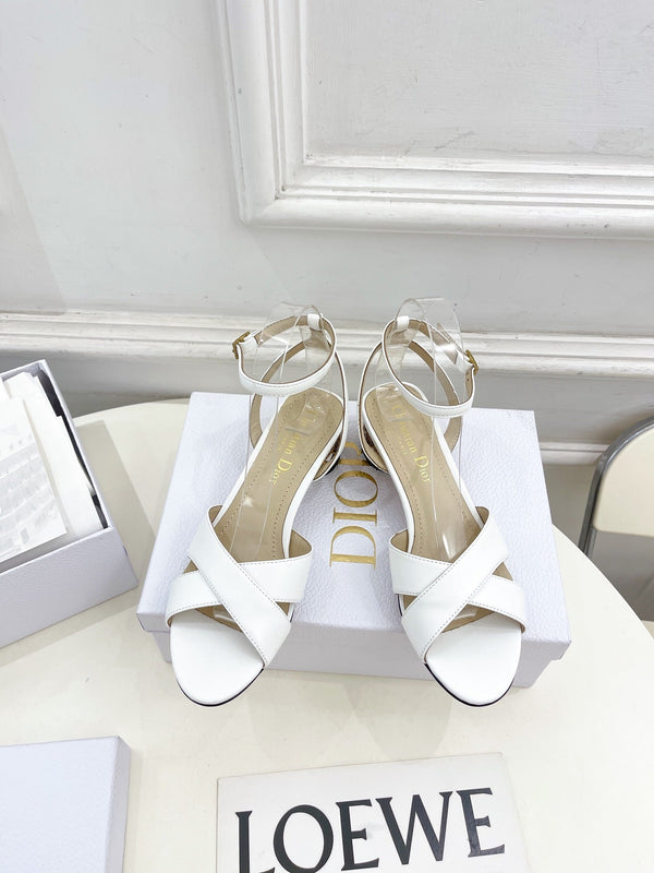 CD Icon Heeled Sandal 40mm White Calfskin