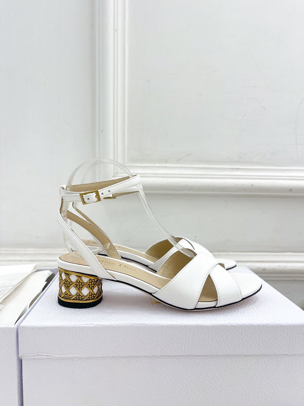CD Icon Heeled Sandal 40mm White Calfskin