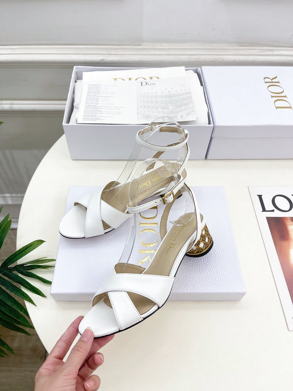 CD Icon Heeled Sandal 40mm White Calfskin