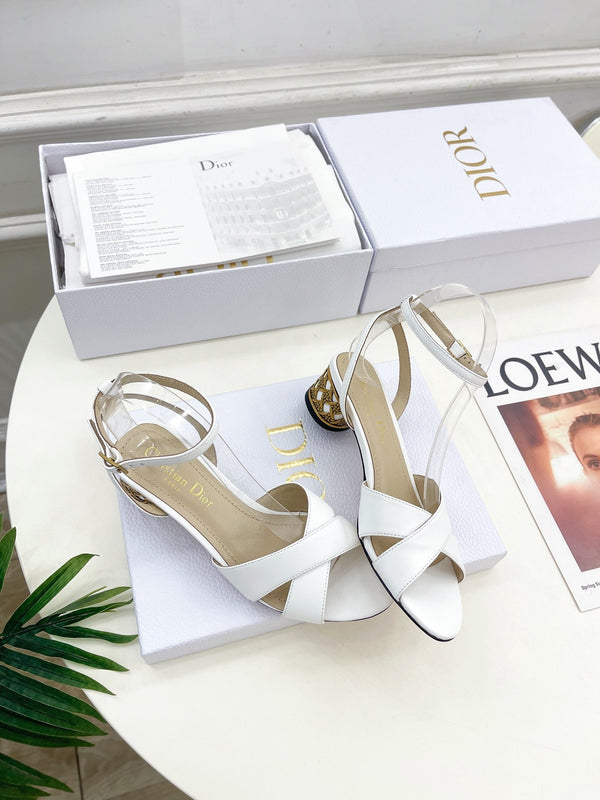 CD Icon Heeled Sandal 40mm White Calfskin
