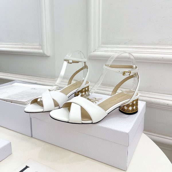 CD Icon Heeled Sandal 40mm White Calfskin