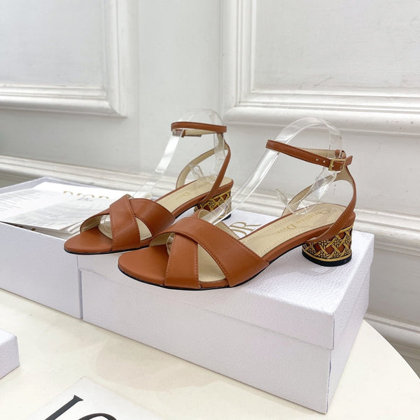 CD Icon Heeled Sandal 40mm Brown Calfskin