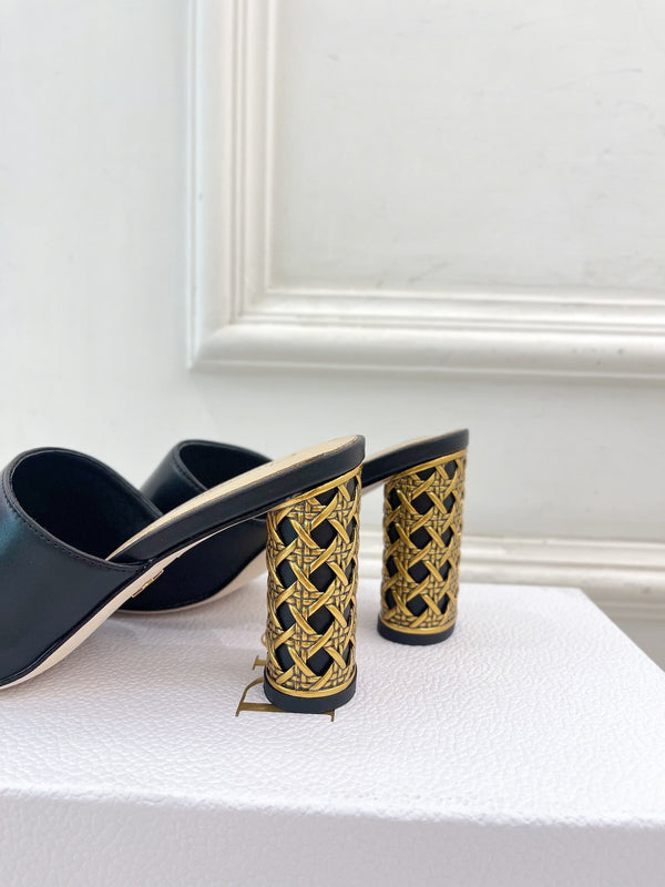 CD Icon Heeled Slide 80mm Black Calfskin