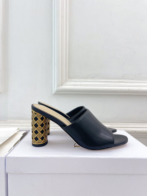 CD Icon Heeled Slide 80mm Black Calfskin
