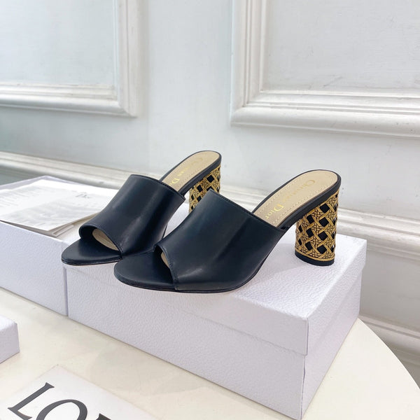 CD Icon Heeled Slide 80mm Black Calfskin