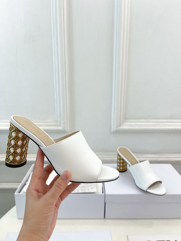 CD Icon Heeled Slide 80mm White Calfskin