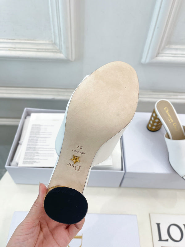 CD Icon Heeled Slide 80mm White Calfskin