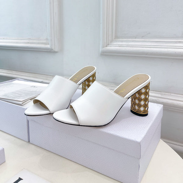 CD Icon Heeled Slide 80mm White Calfskin