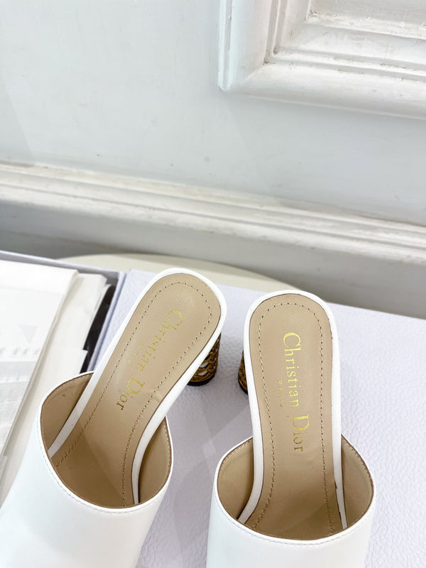 CD Icon Heeled Slide 80mm White Calfskin