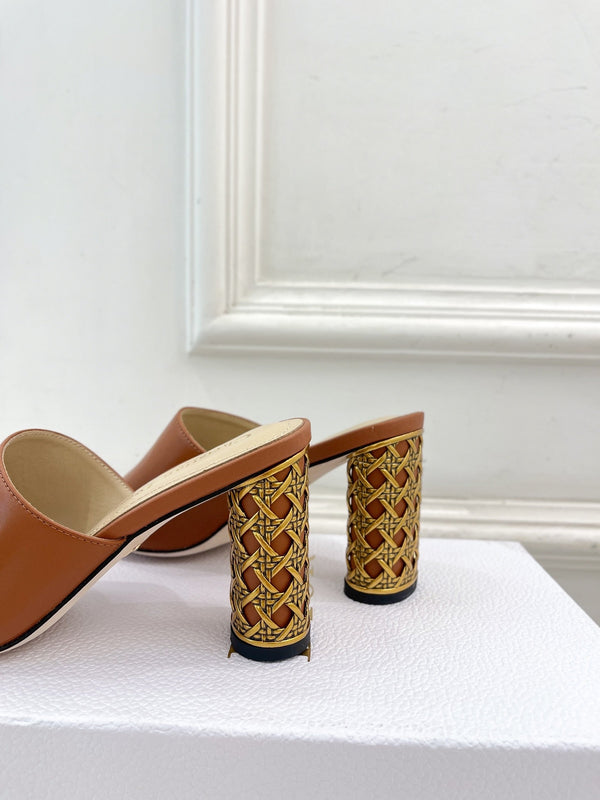 CD Icon Heeled Slide 80mm Brown Calfskin