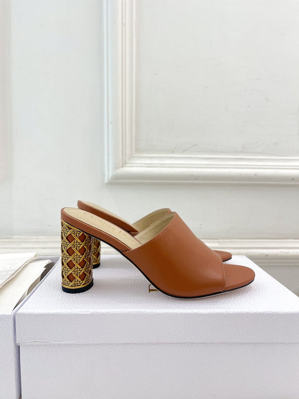 CD Icon Heeled Slide 80mm Brown Calfskin