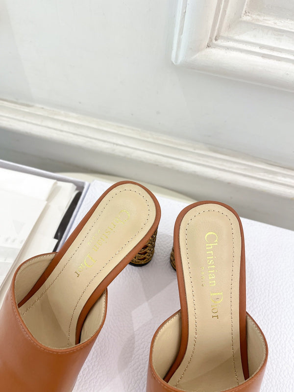 CD Icon Heeled Slide 80mm Brown Calfskin
