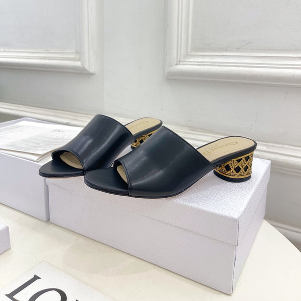CD Icon Heeled Slide 40mm Black Calfskin