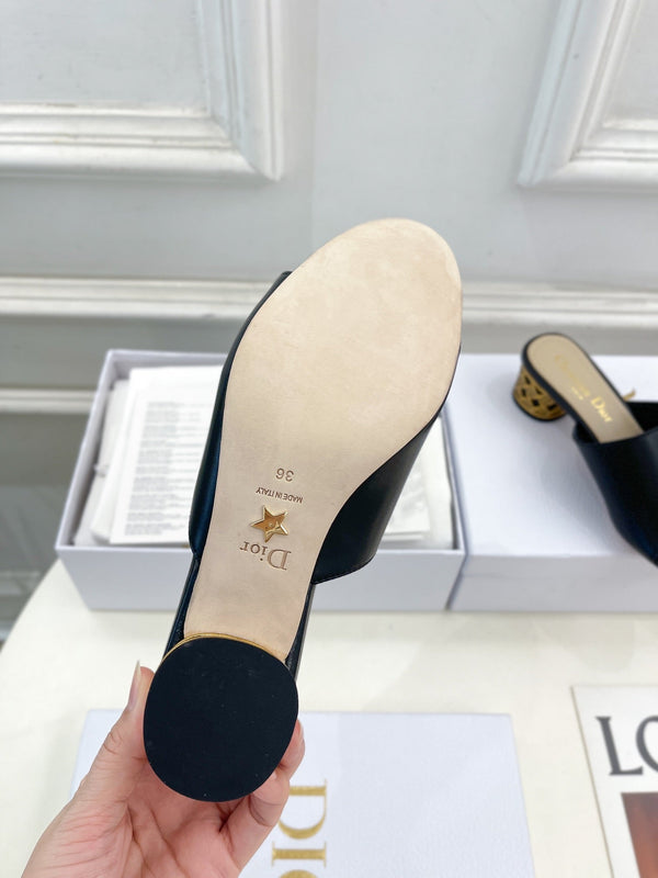 CD Icon Heeled Slide 40mm Black Calfskin