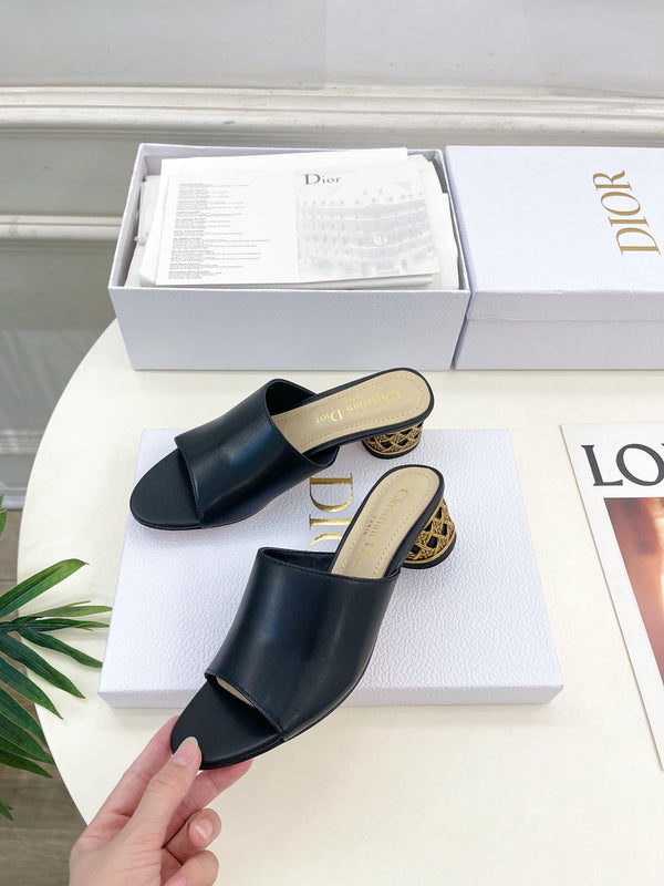 CD Icon Heeled Slide 40mm Black Calfskin
