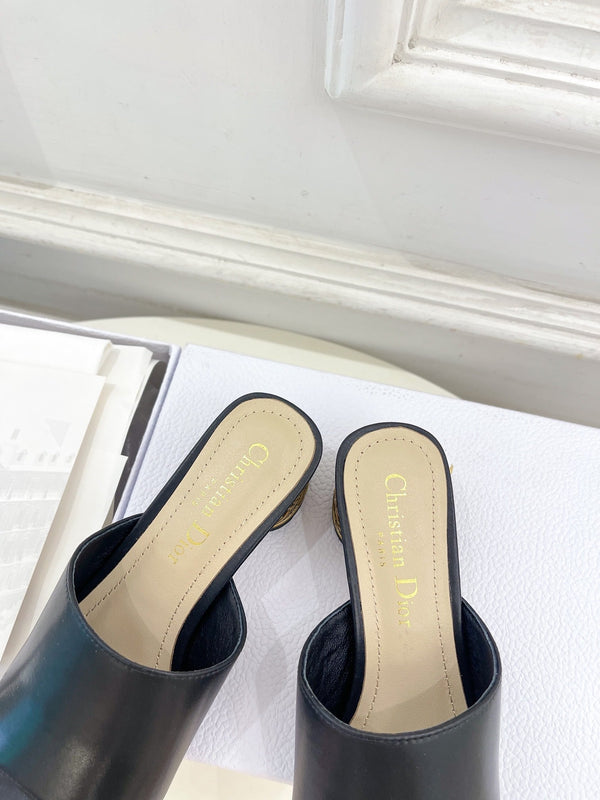 CD Icon Heeled Slide 40mm Black Calfskin