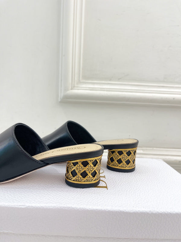 CD Icon Heeled Slide 40mm Black Calfskin