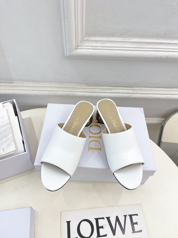 CD Icon Heeled Slide 40mm White Calfskin