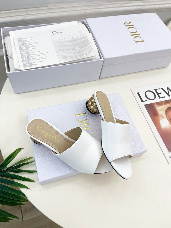 CD Icon Heeled Slide 40mm White Calfskin
