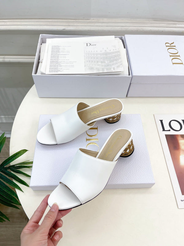 CD Icon Heeled Slide 40mm White Calfskin
