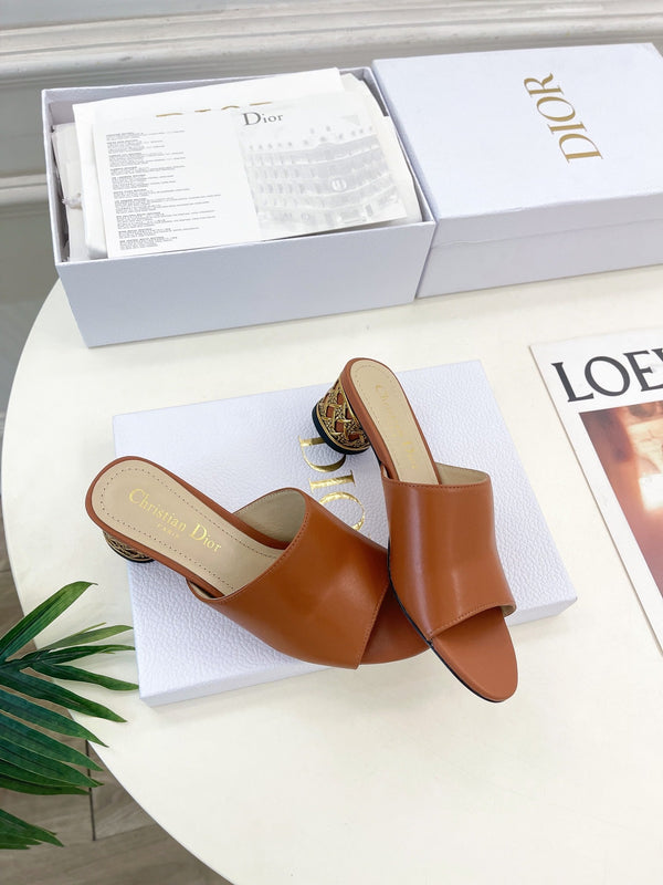 CD Icon Heeled Slide 40mm Brown Calfskin