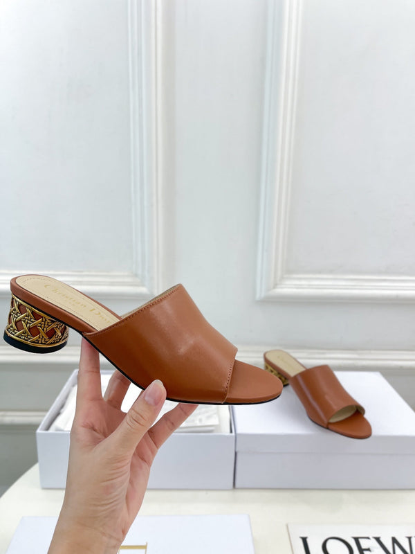 CD Icon Heeled Slide 40mm Brown Calfskin