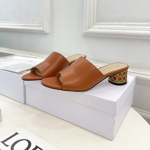 CD Icon Heeled Slide 40mm Brown Calfskin