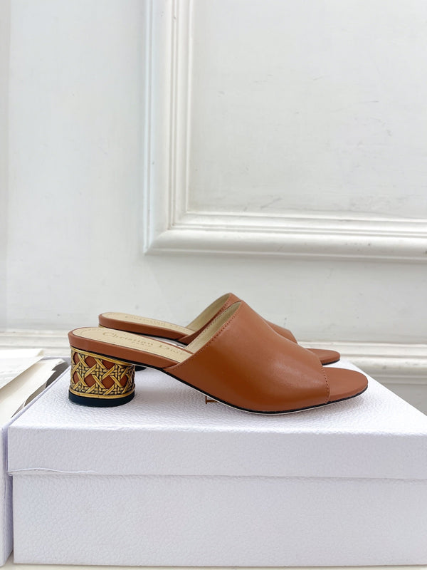 CD Icon Heeled Slide 40mm Brown Calfskin