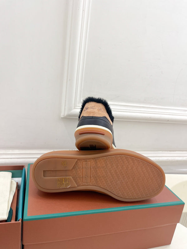 LP Tennis Walk Sneaker In Black Cowhide Lined With Wool Fleece 988262