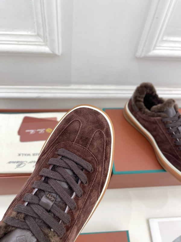 LP Tennis Walk Sneaker In Earth Brown Suede Lined With Wool Fleece 988266