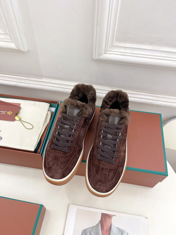 LP Tennis Walk Sneaker In Earth Brown Suede Lined With Wool Fleece 988266