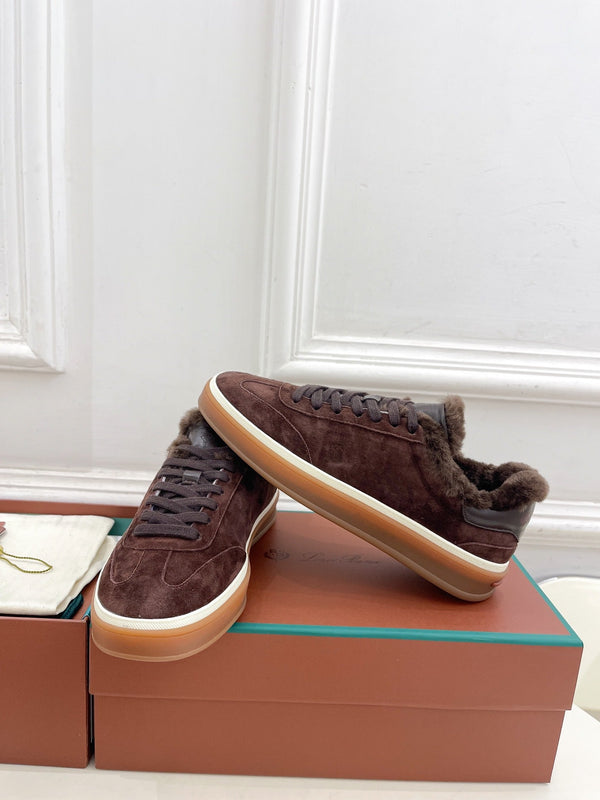 LP Tennis Walk Sneaker In Earth Brown Suede Lined With Wool Fleece 988266