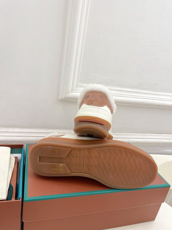 Sneaker LP Tennis Walk in pelle di agnello bianca e grigia foderata in pile di lana 988264