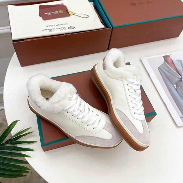 LP Tennis Walk Sneaker In White Grey Lambskin Lined With Wool Fleece 988264