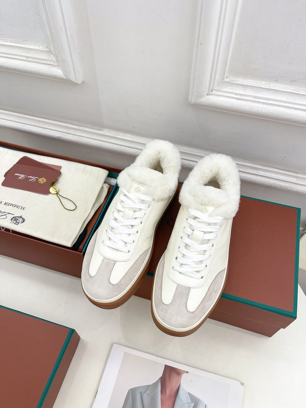 Sneaker LP Tennis Walk in pelle di agnello bianca e grigia foderata in pile di lana 988264