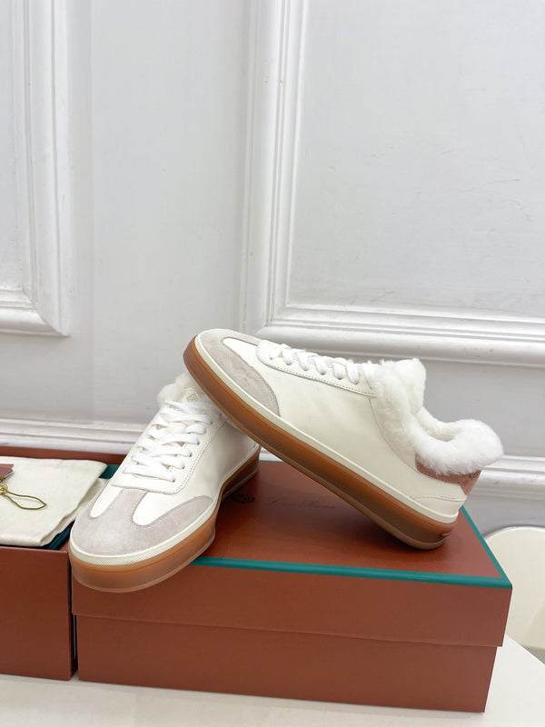 Sneaker LP Tennis Walk in pelle di agnello bianca e grigia foderata in pile di lana 988264
