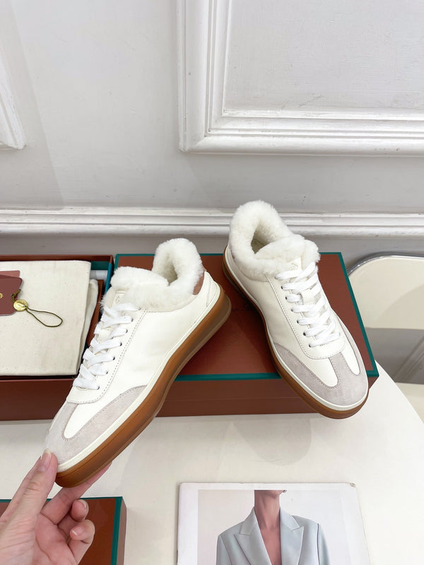Sneaker LP Tennis Walk in pelle di agnello bianca e grigia foderata in pile di lana 988264
