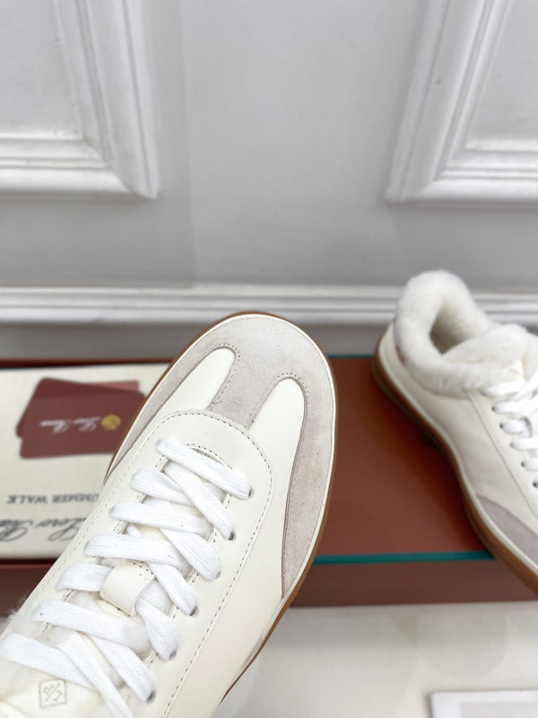 Sneaker LP Tennis Walk in pelle di agnello bianca e grigia foderata in pile di lana 988264