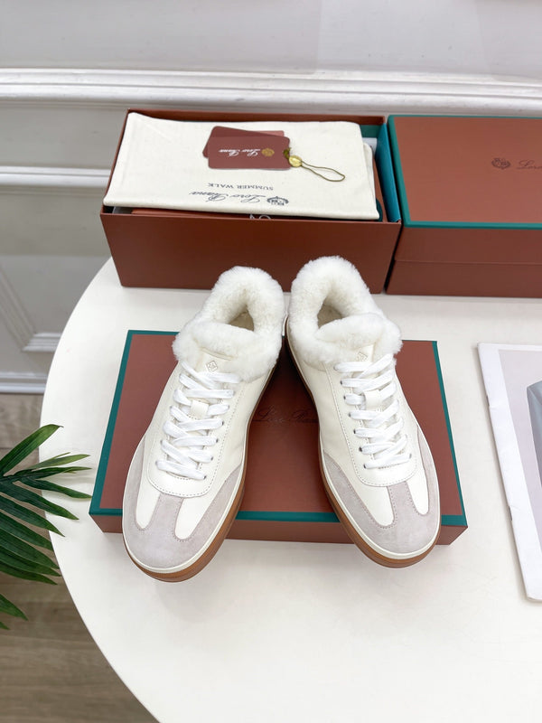 Sneaker LP Tennis Walk in pelle di agnello bianca e grigia foderata in pile di lana 988264