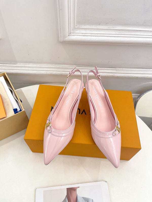 HIGH SLINGBACKS 5 CM IN BABY PINK CALFSKIN