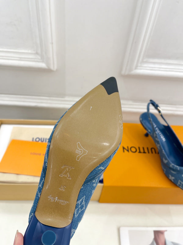 SLINGBACKS ALTI 5 CM IN TESSUTO DENIM MONOGRAM BLU CLASSICO