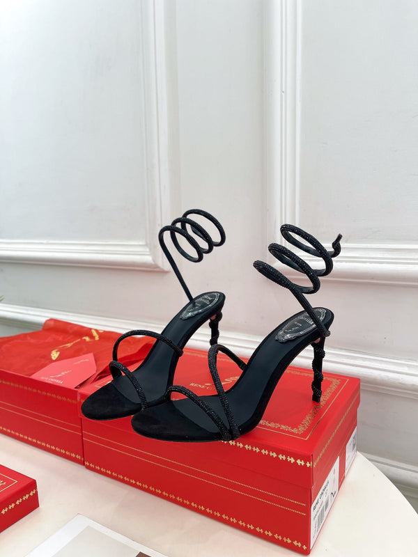 RC 25 Crystal Diamond Snake-Shaped High-Heeled Black Silk Rhinestones 253542