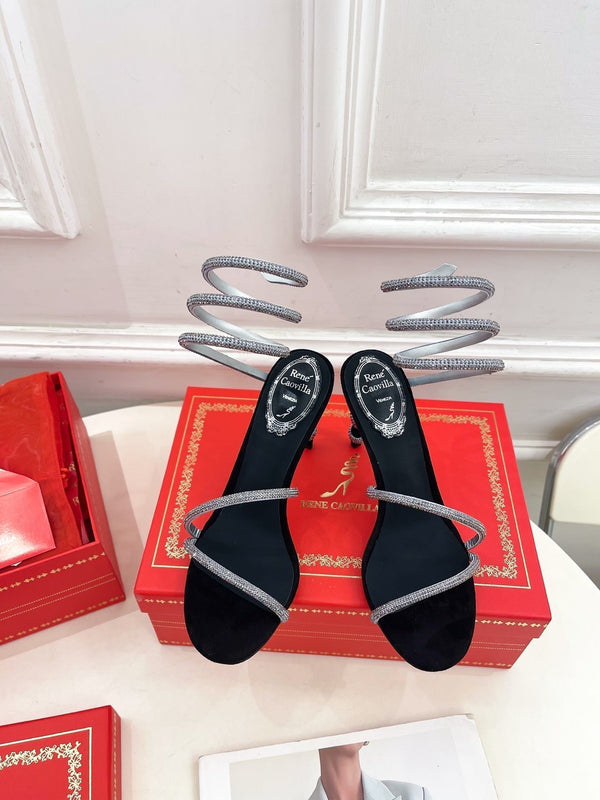 RC 25 Crystal Diamond Snake-Shaped High-Heeled Black Silver Silk Rhinestones 253546