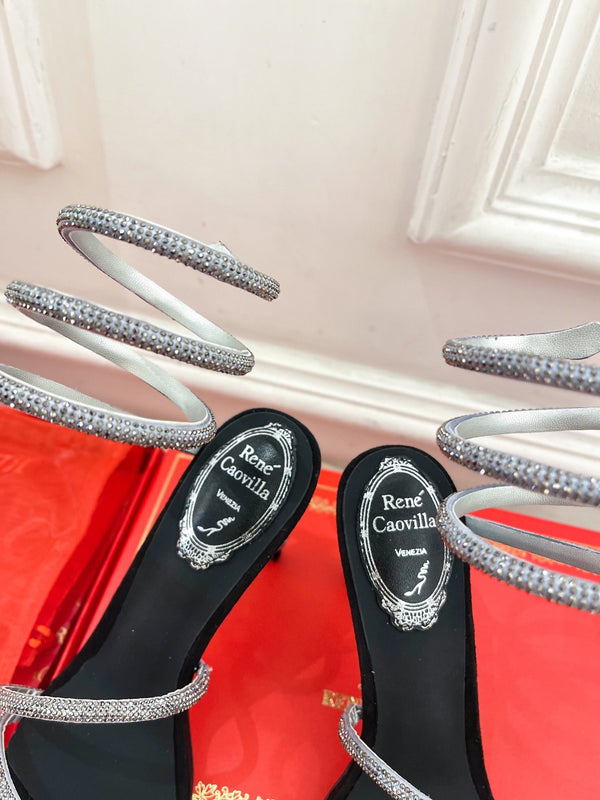 RC 25 Crystal Diamond Snake-Shaped High-Heeled Black Silver Silk Rhinestones 253546