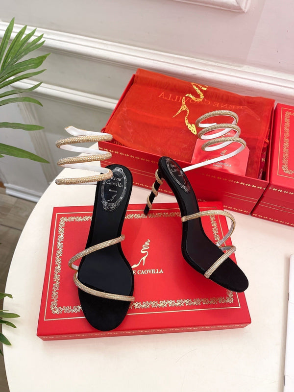 RC 25 Crystal Diamond Snake-Shaped High-Heeled Black Gold Silk Rhinestones 253544