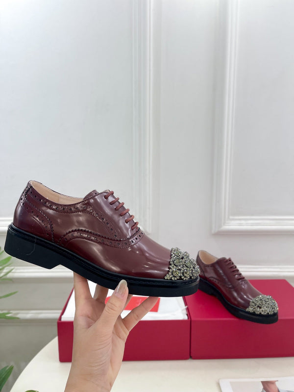 Viv 25 Baroque Rhinestone Derby Loafer Brown Cowhide Leather 253582