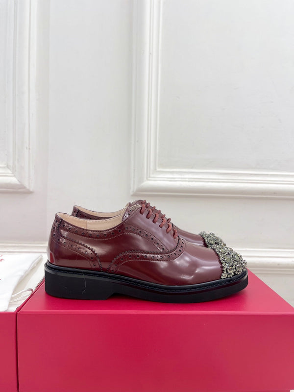 Viv 25 Baroque Rhinestone Derby Loafer Brown Cowhide Leather 253582