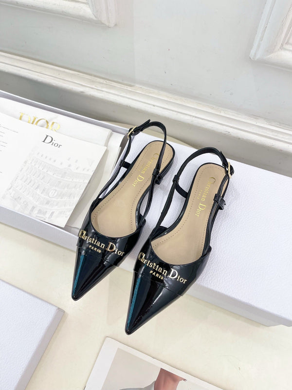 CD 25 Slingback Flat in pelle verniciata nera 307438